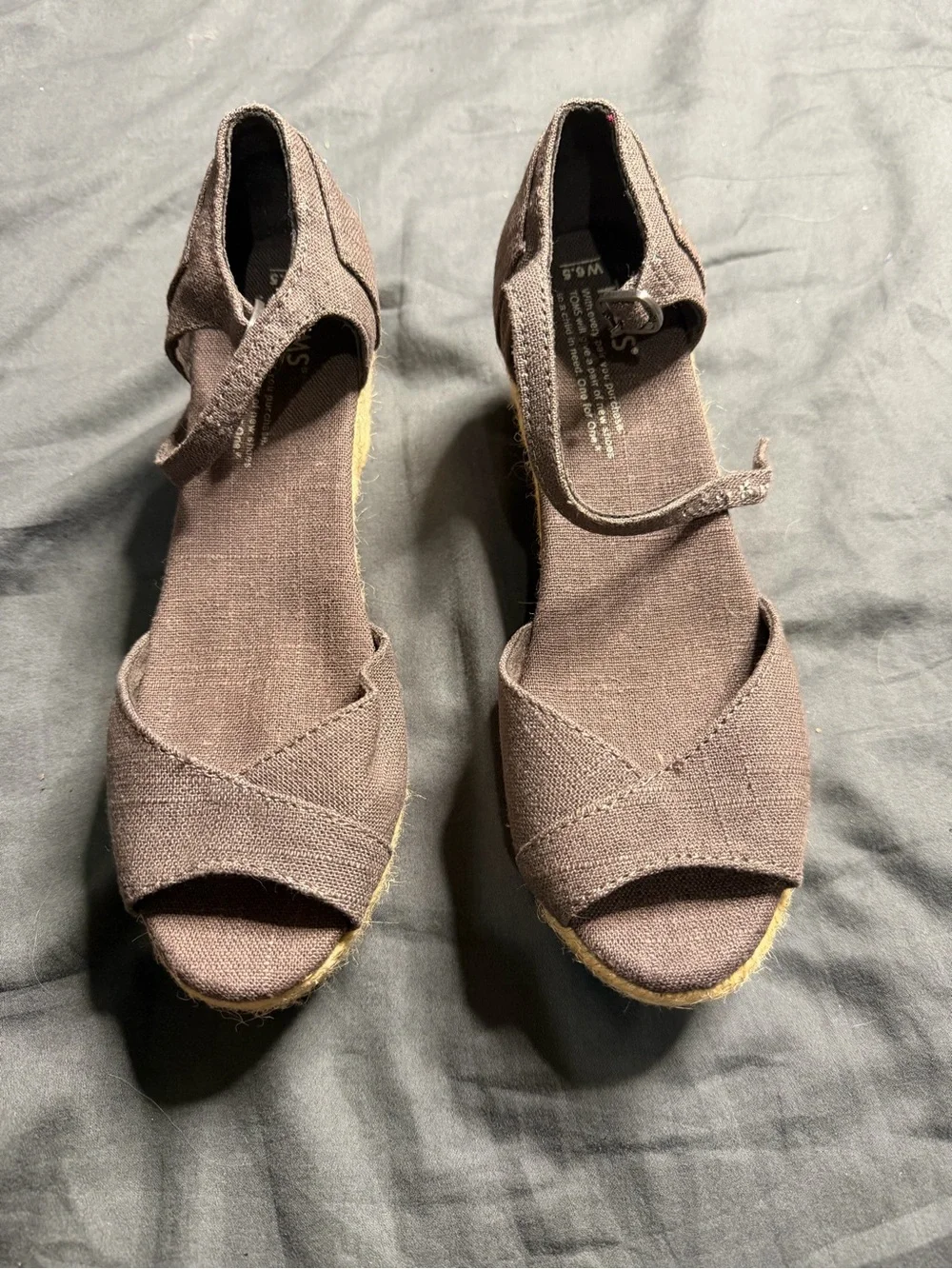 Toms Brown Canvas Espadrille Wedge Sandals